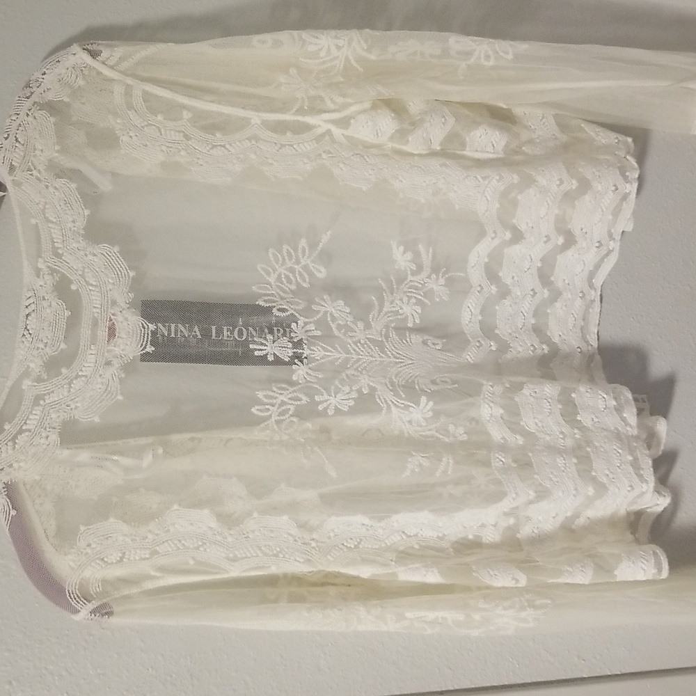 Nina Leonard size large ladies boho lace design top sweater white floral mesh - Picture 6 of 6